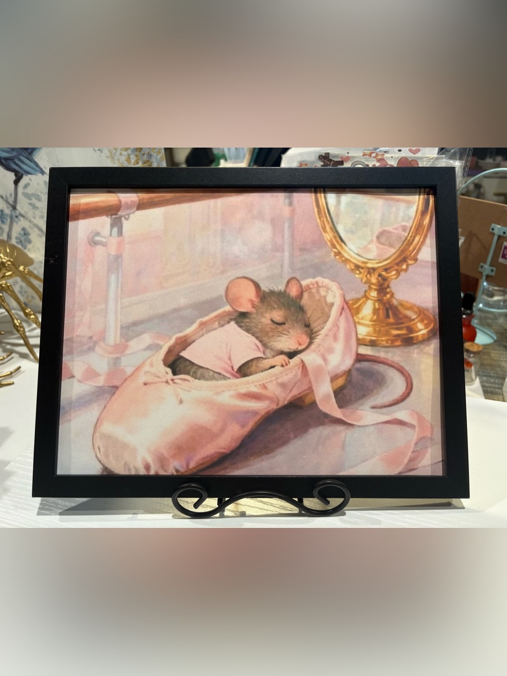 Sleeping Mouse Ballet Print in Pink - Framed 8x10 Wall Art